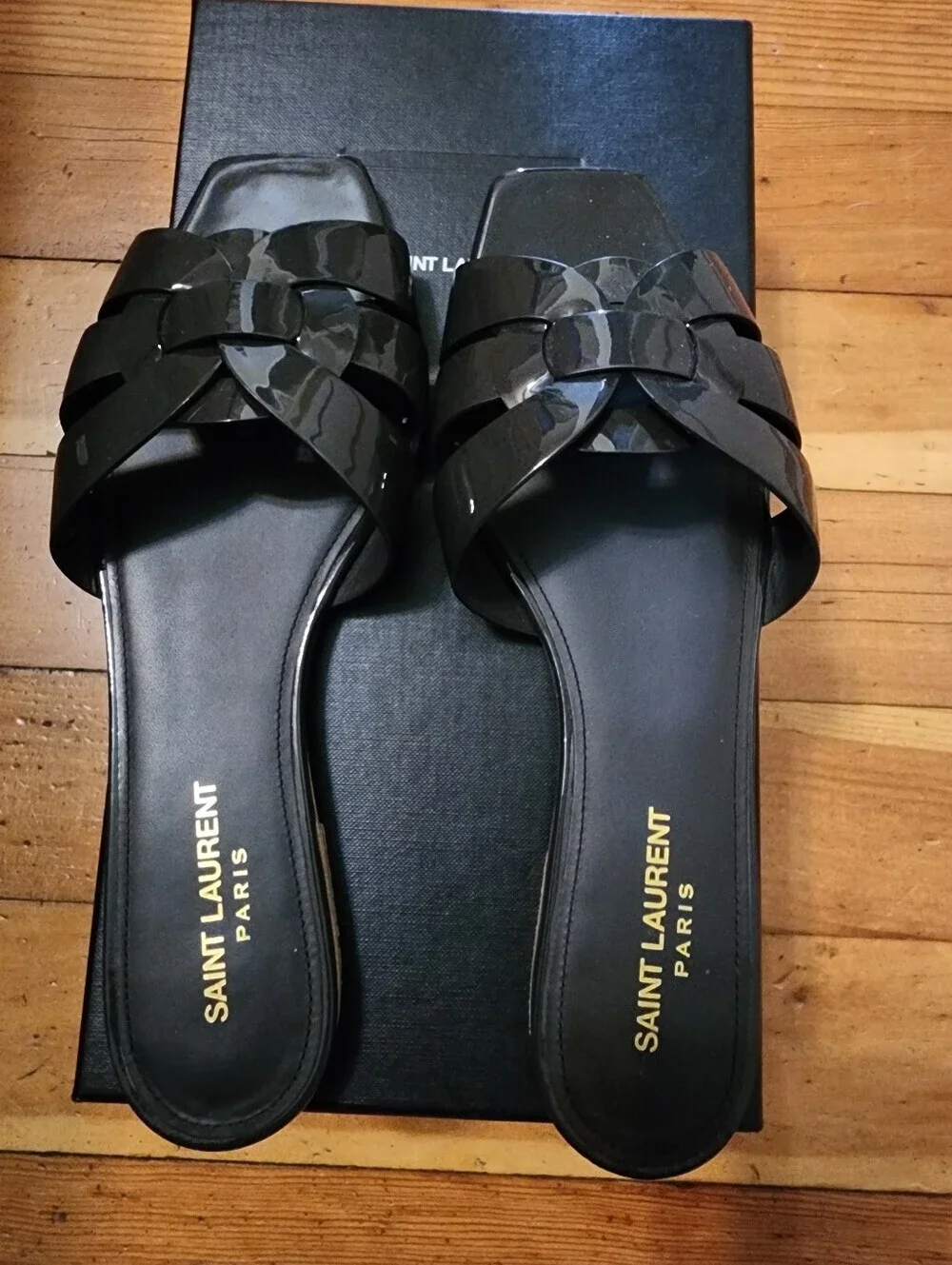 Saint Laurent Tribute Nu Pieds Flat Black Sandals 9/39 Travel Summer Vacation